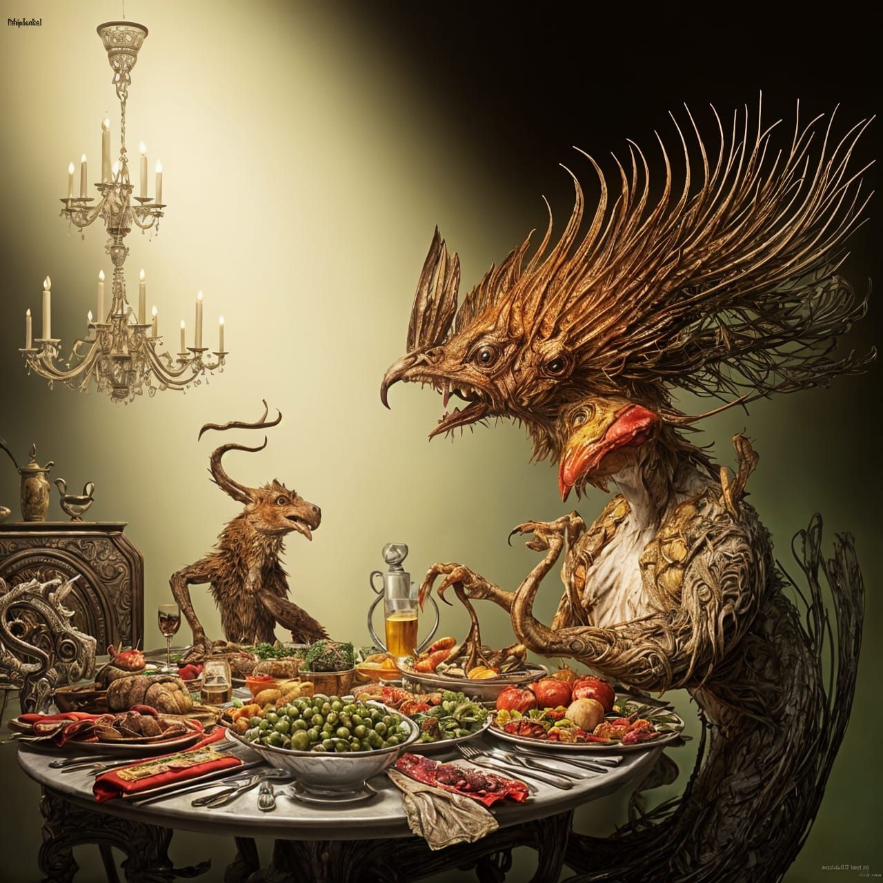 Hyperrealistic Waiter Serving Dinner, Digital Art