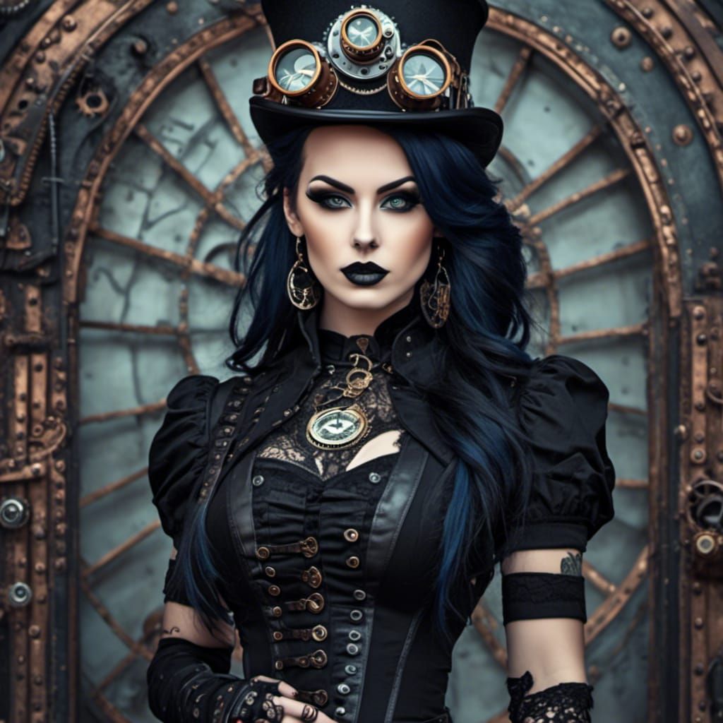 beautiful gothic woman in steampunk style