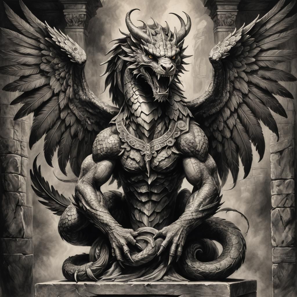 Hyperdetailed Winged Serpent Charcoal Drawing