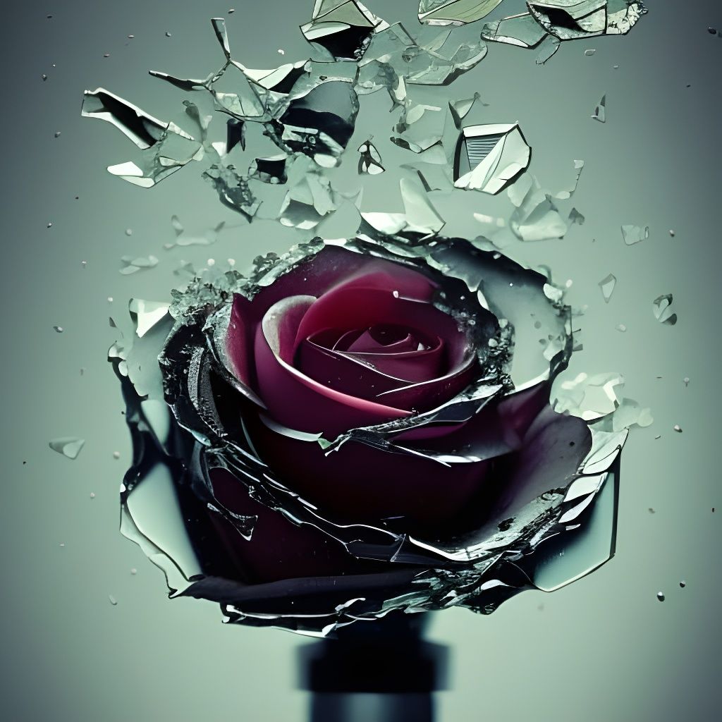 Reflective Mirror Rose Explosion in Digital Painting Style