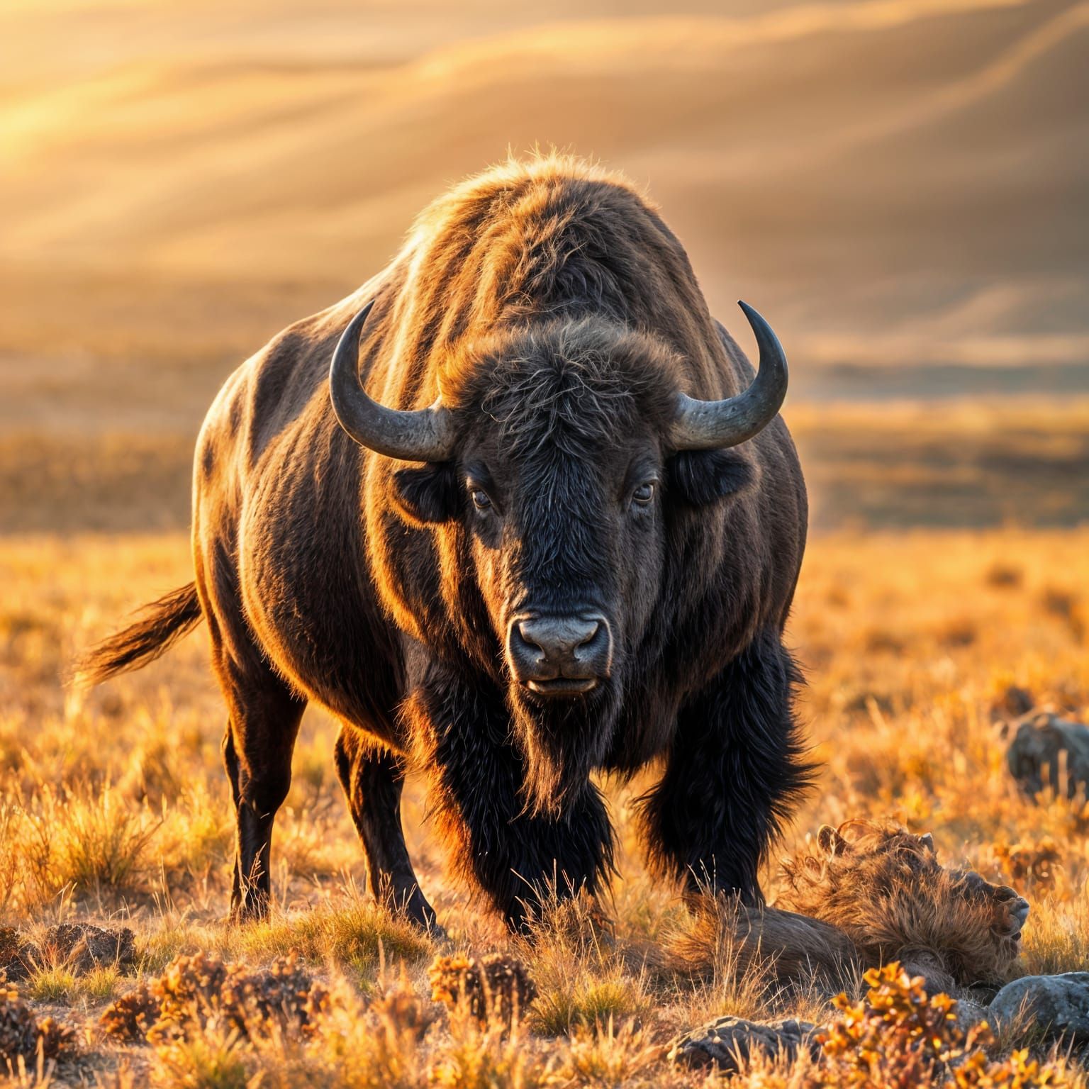 American Bison in Autumn Golden Hour