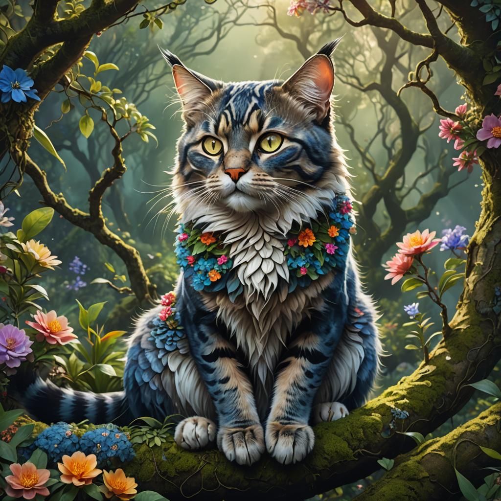 Ethereal Kodkod Cat in Whimsical Fantasy Setting