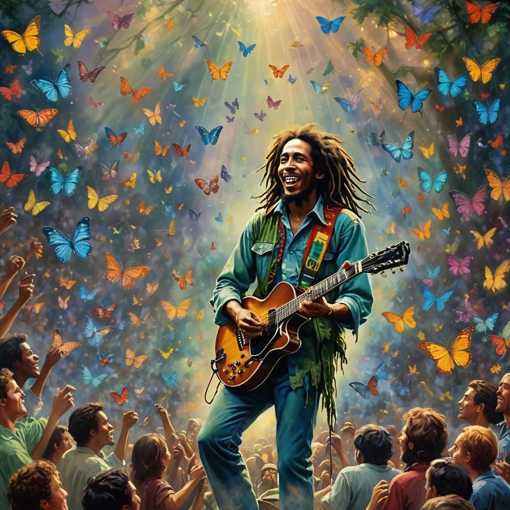 Bob Marley Concert with Butterflies in Ethereal Style