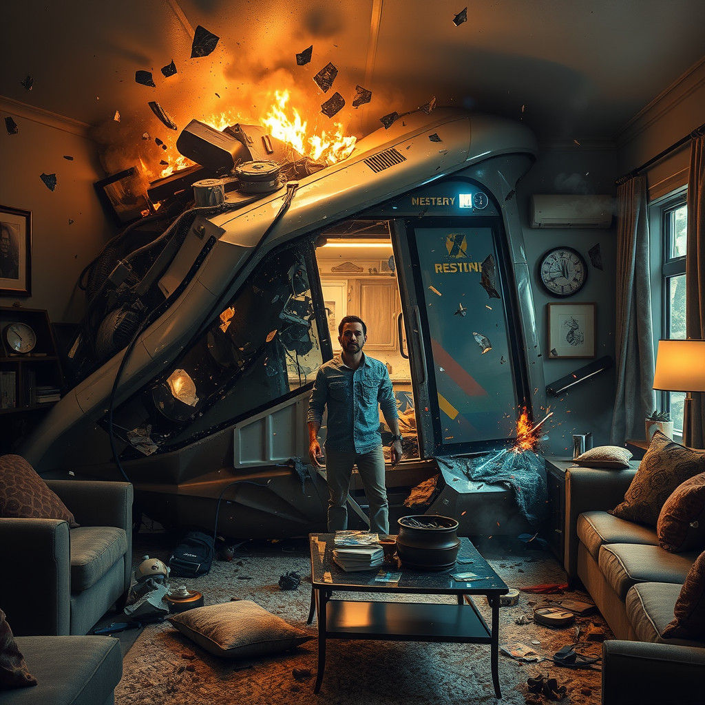 High-Speed Train Crash in Living Room, Concept Art