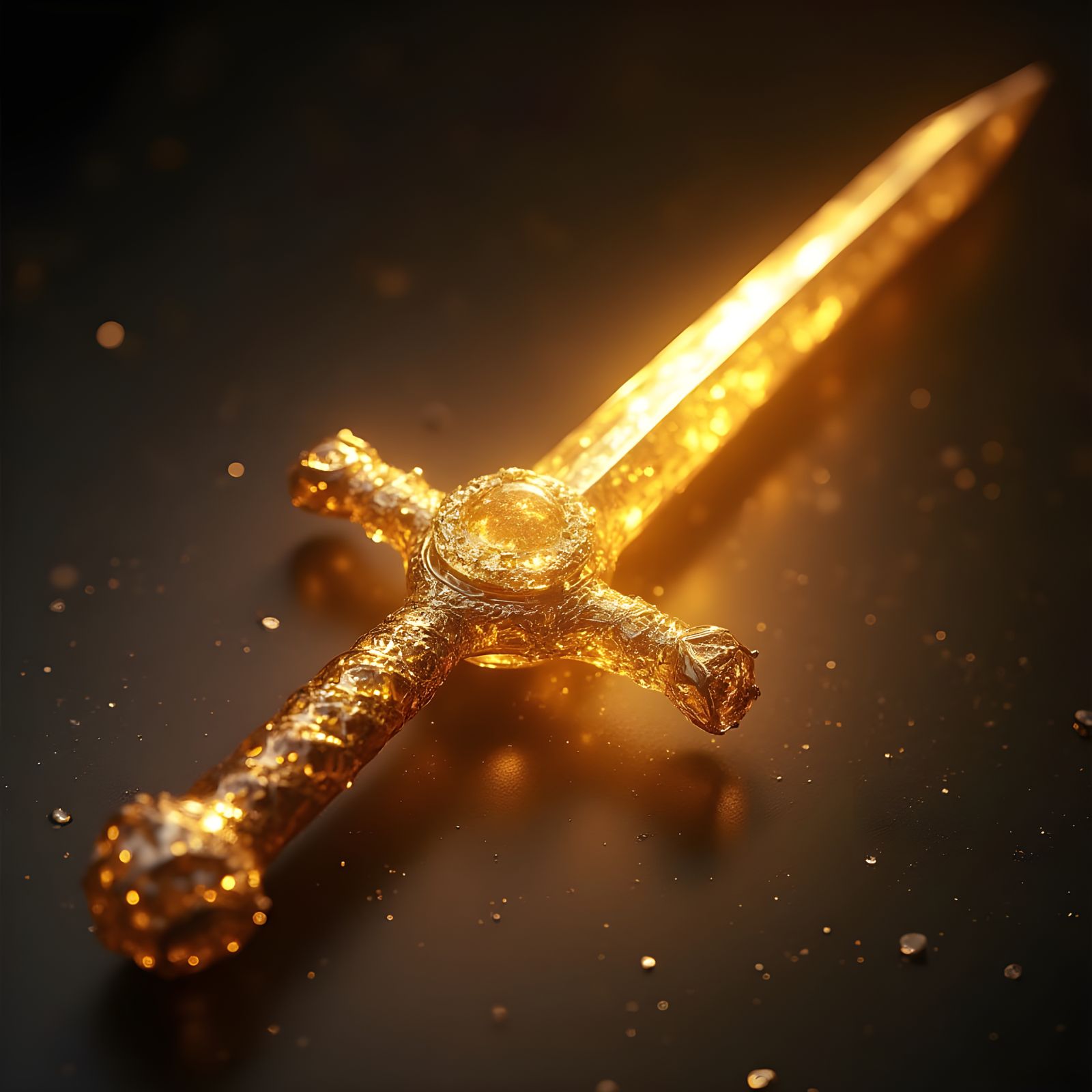 Roman Dodecahedron on Sword in Golden Liquid