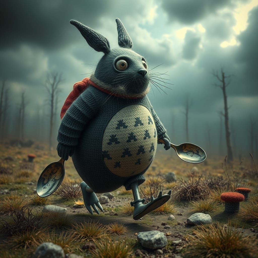 Surreal Spoonman Fusion in Dreamlike Landscape