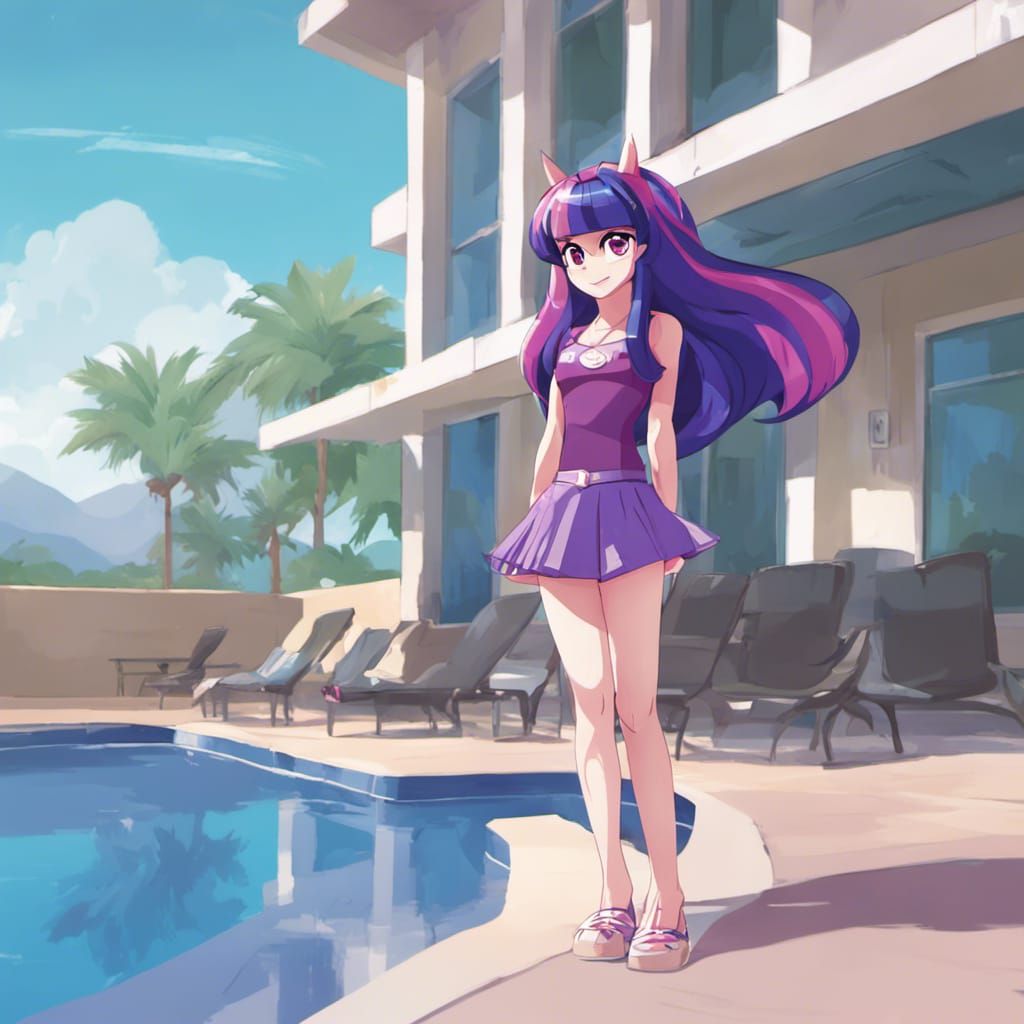 Twilight Sparkle in Anime Style near Phoenix Pool