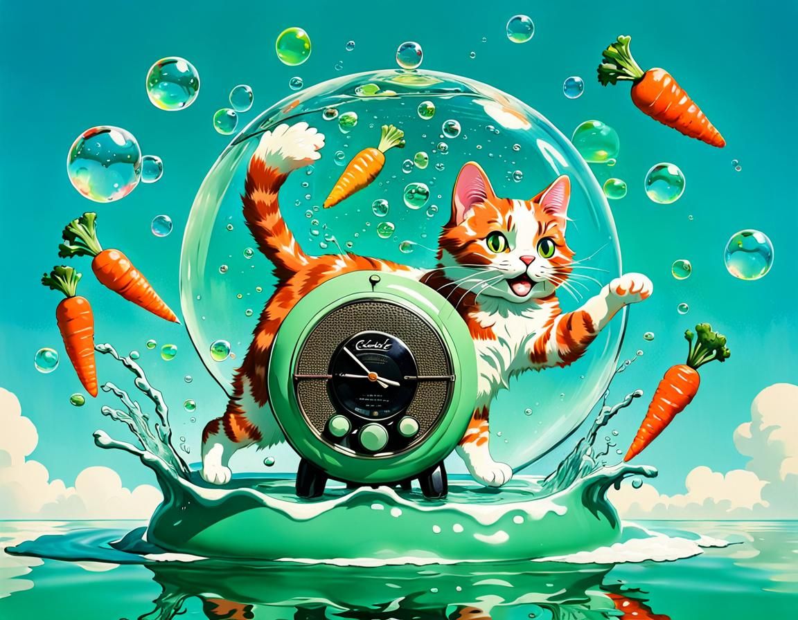 Surreal Calico Cat Dance with Floating Radio