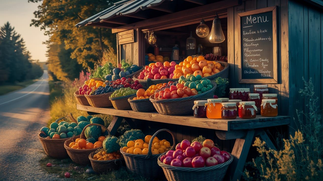 Rustic Roadside Market in Art Nouveau Style