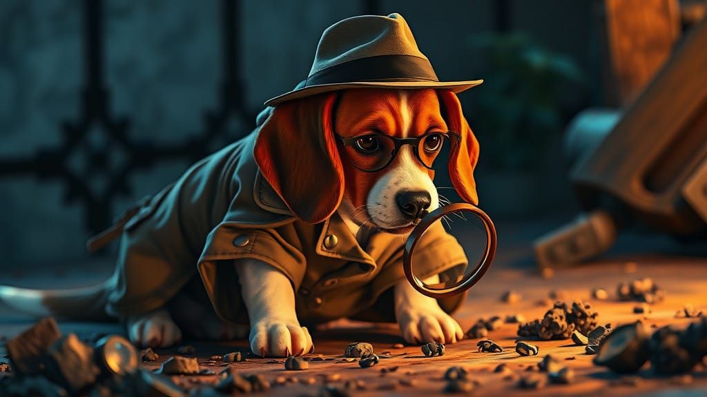 Cinematic Detective Beagle Examines Crime Scene in Rich Colo...