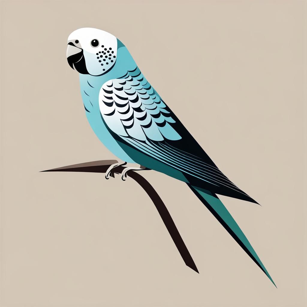 Minimalist Vector Parakeet in Mid-Century Modern Style