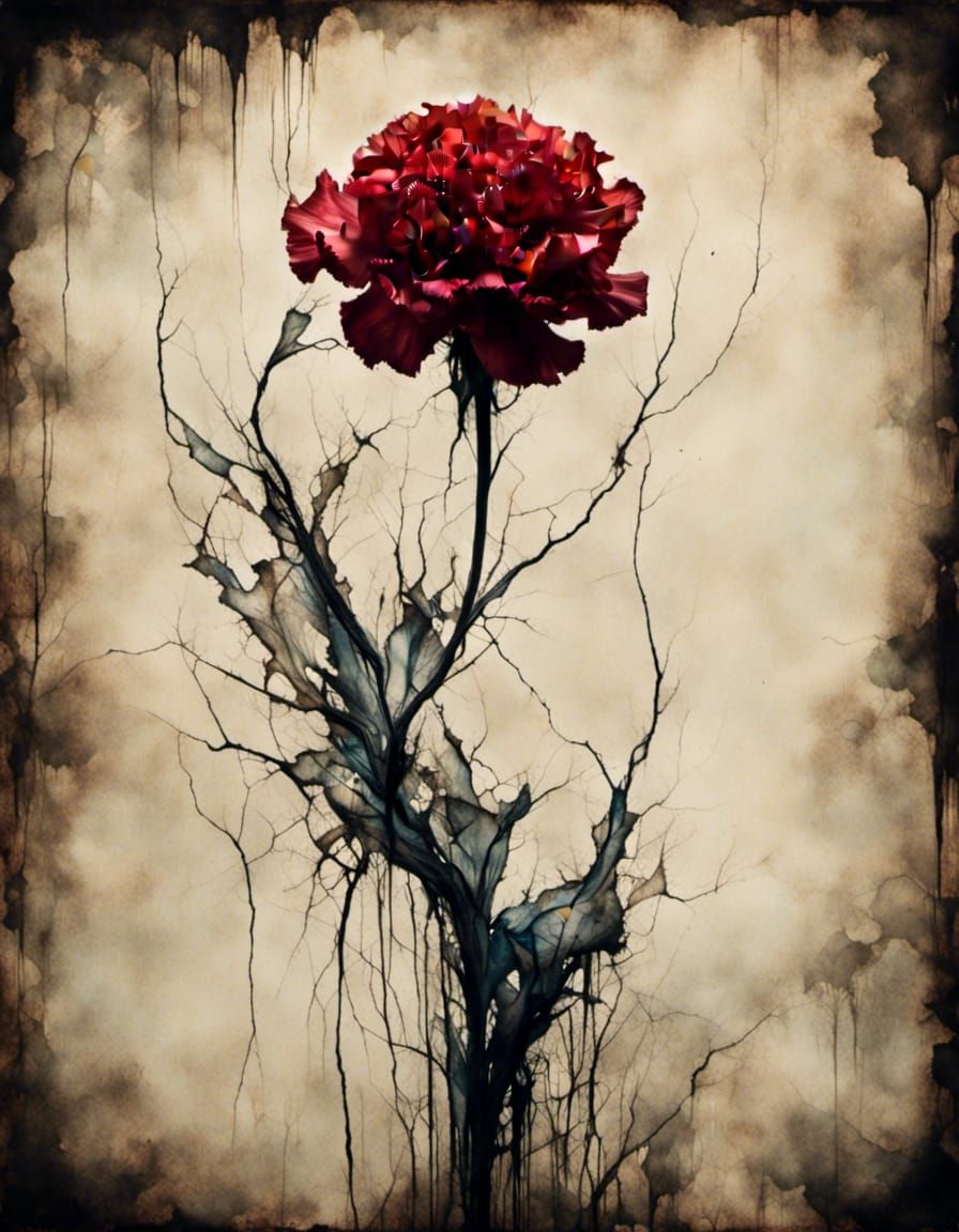 Macabre Pink Carnation Flower in Dark Style