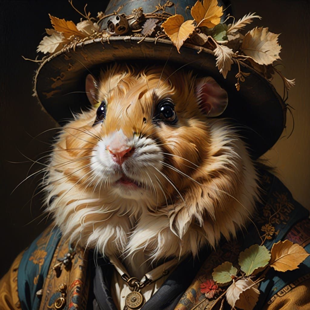 Old Man With Hamster Hat Oil Painting
