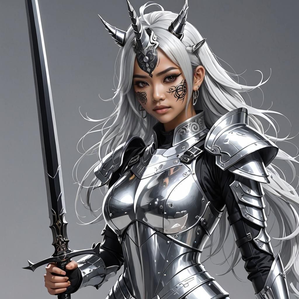 Face with Black Runes Tattoo in Anime Style