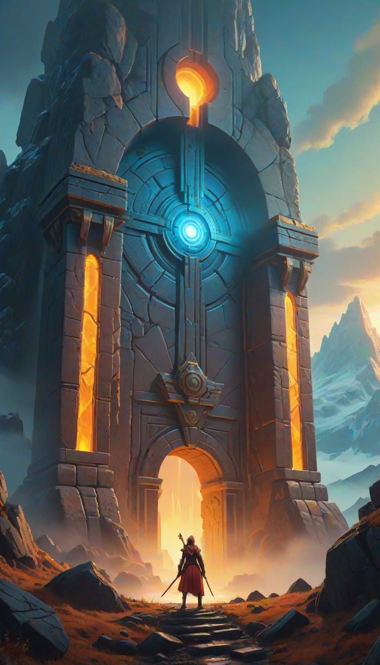 Epic Queen Before Glowing Portal: Fantasy Art