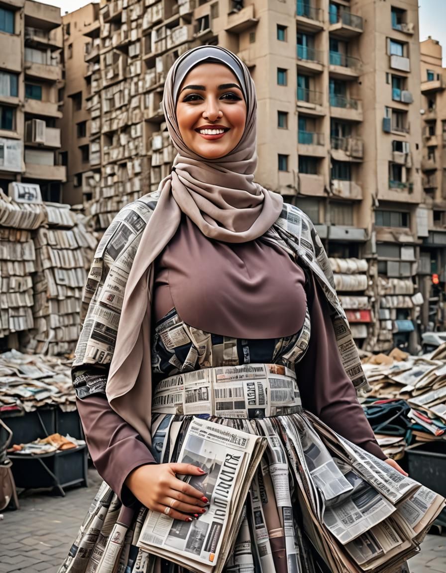 Middle Eastern Woman in Newspaper Dress, Fine Art Photograph...