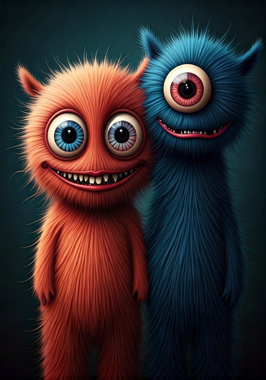 Surreal Furry Monsters with Fractal Eyes, Pop Surrealism
