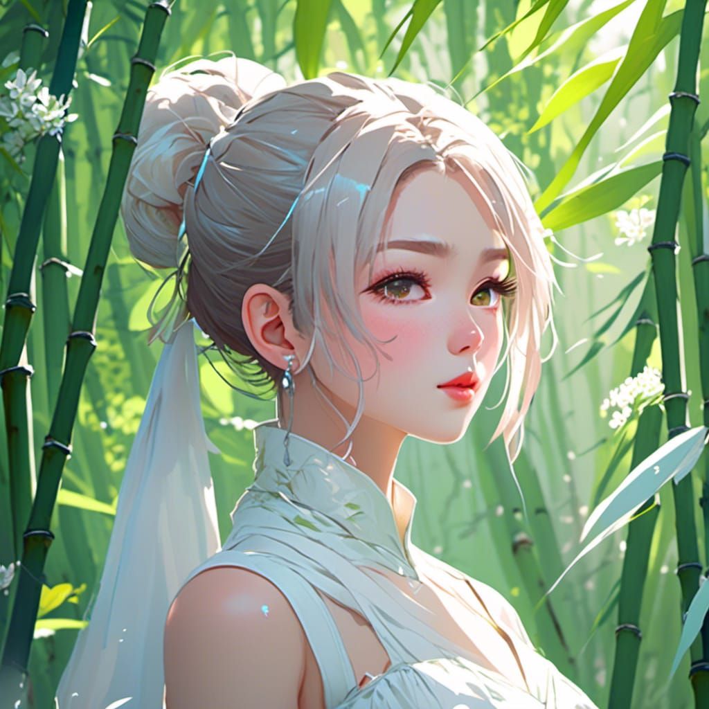 Beautiful Chinese Girl in Bamboo Grove, Fairy Style