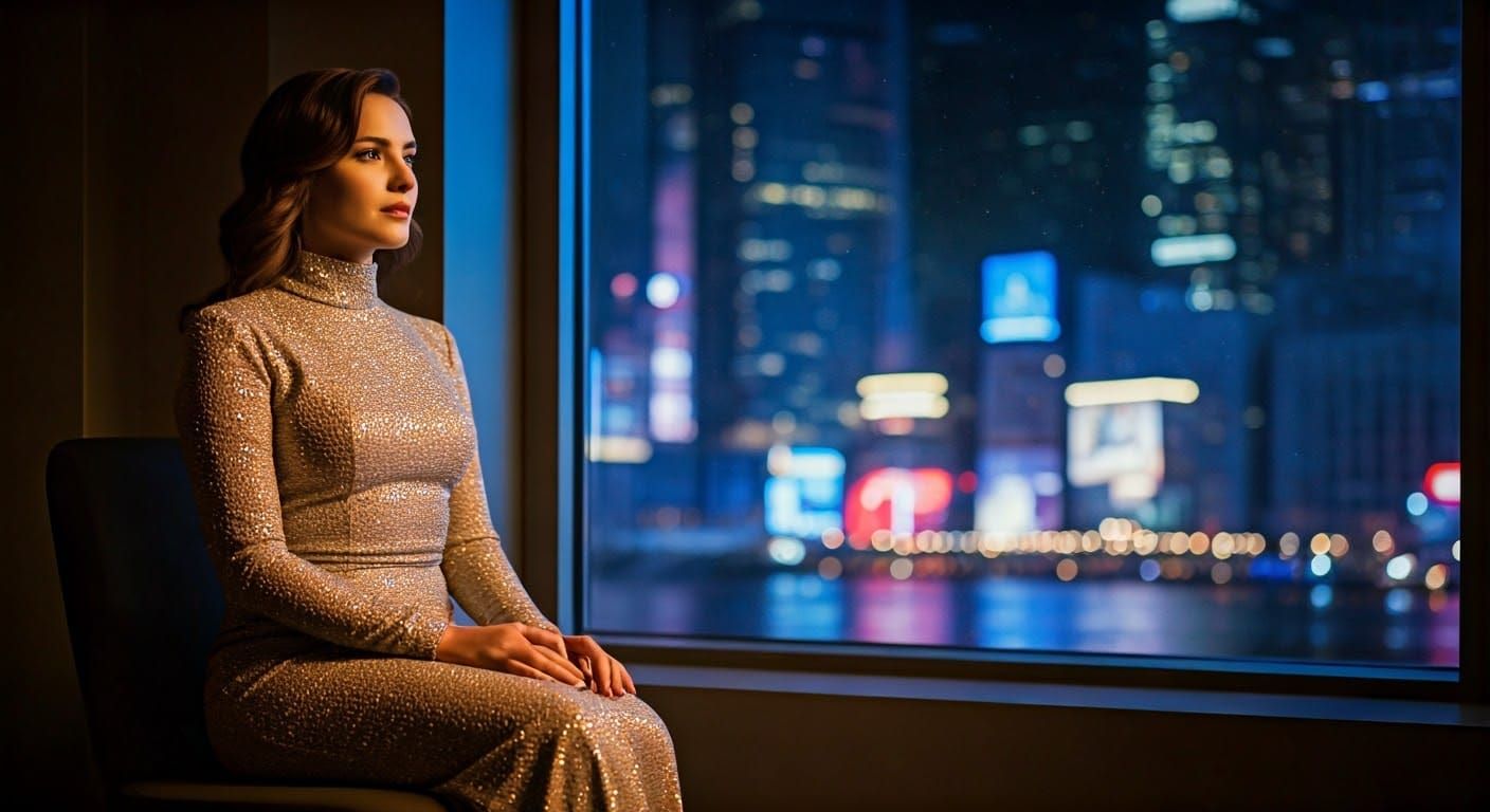 Contemplative Woman Gazing at City Lights