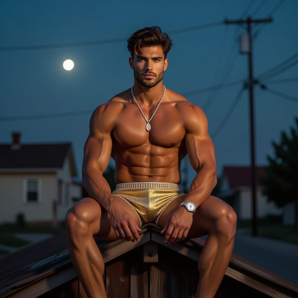 Diamond-Clad Man on Rooftop in Photorealistic Style