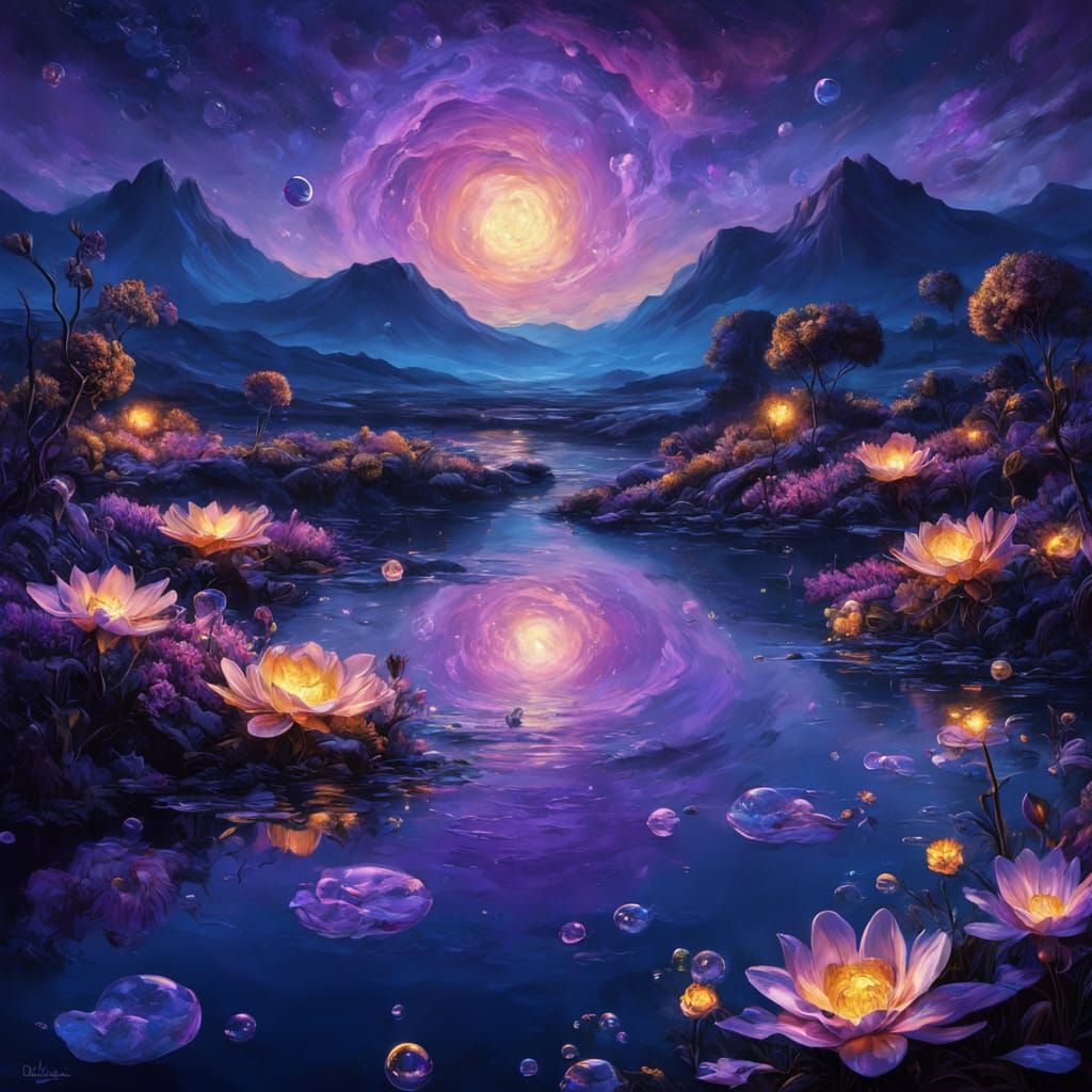 Surreal Dreamscapes: Hell River Blossoms in Ethereal Night