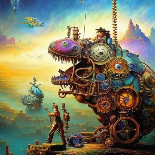 Dieselpunk Steampunk Hippo Adventure in Mechaniccore Style