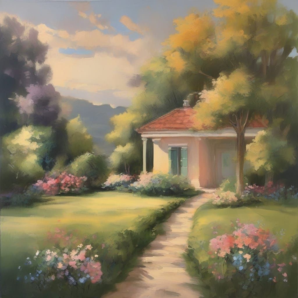 Serene Impressionist Townscape with Gouache Details