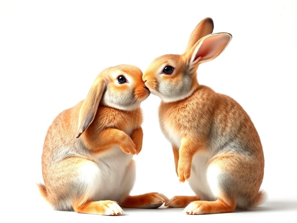 Two Rabbits Grooming Each Other in a Cozy Scene