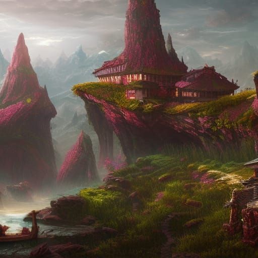 Fantastical Rice: Detailed Matte Painting in Deep Color