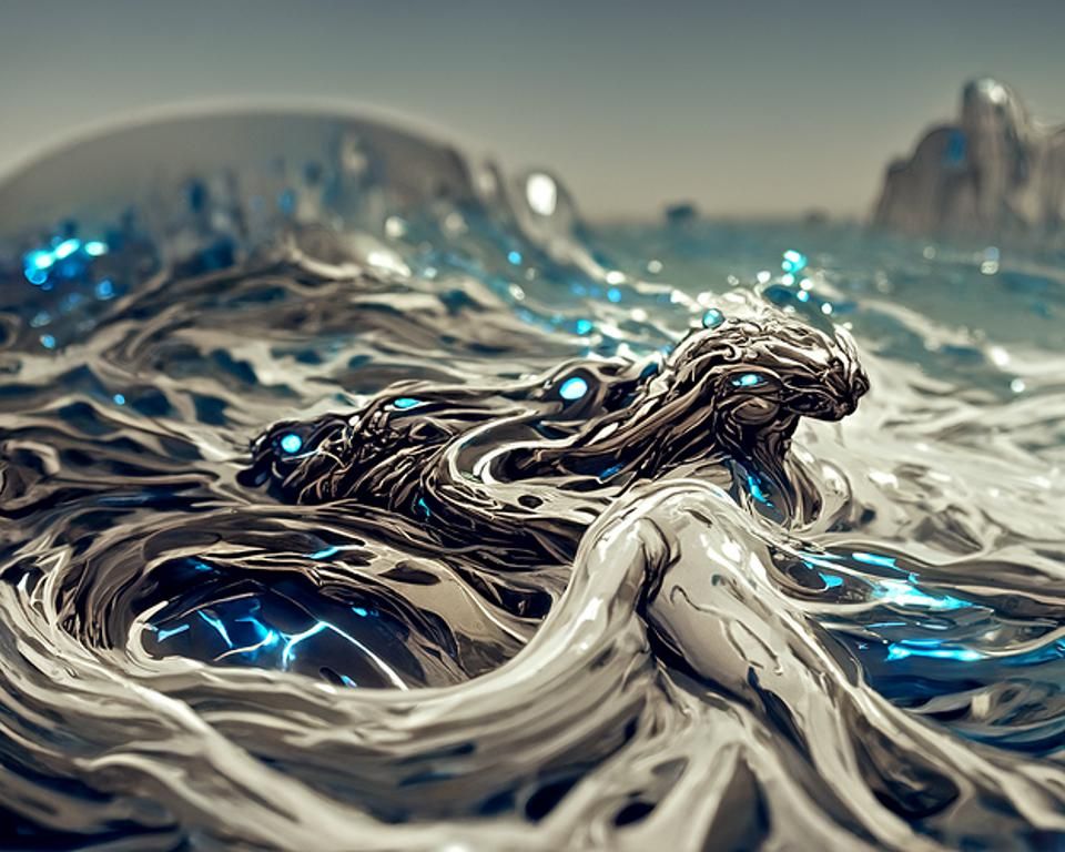 Water Elemental Emerges from Ocean: Digital Art