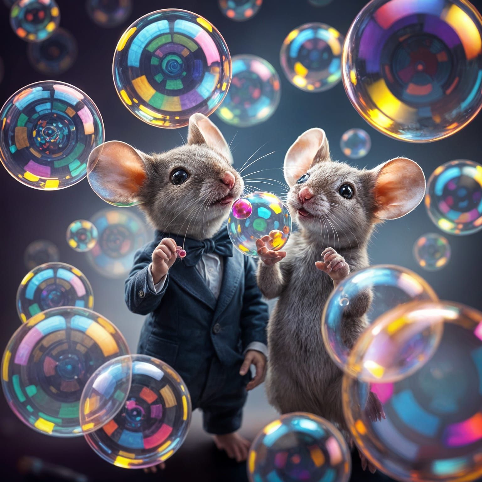 Mice Blow Bubbles in Formal Attire