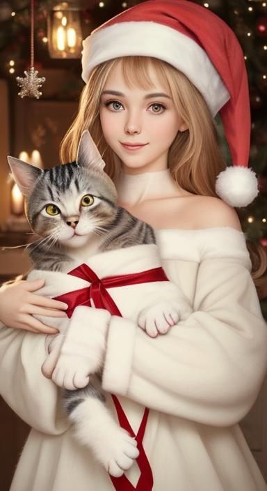 Christmas Cat with Gifts: A Festive Scene
