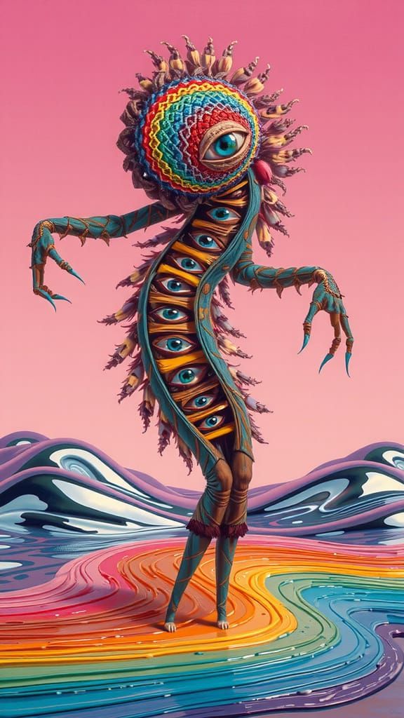 Dreamlike Creature in Floating Room, Surrealist Painting