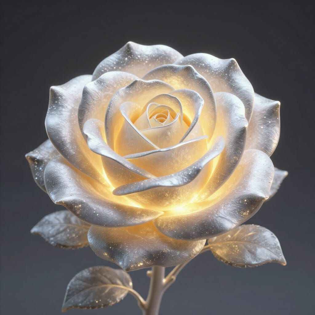 Shimmering Rose of Light and Silver-Gold Mist in 3D Anime St...