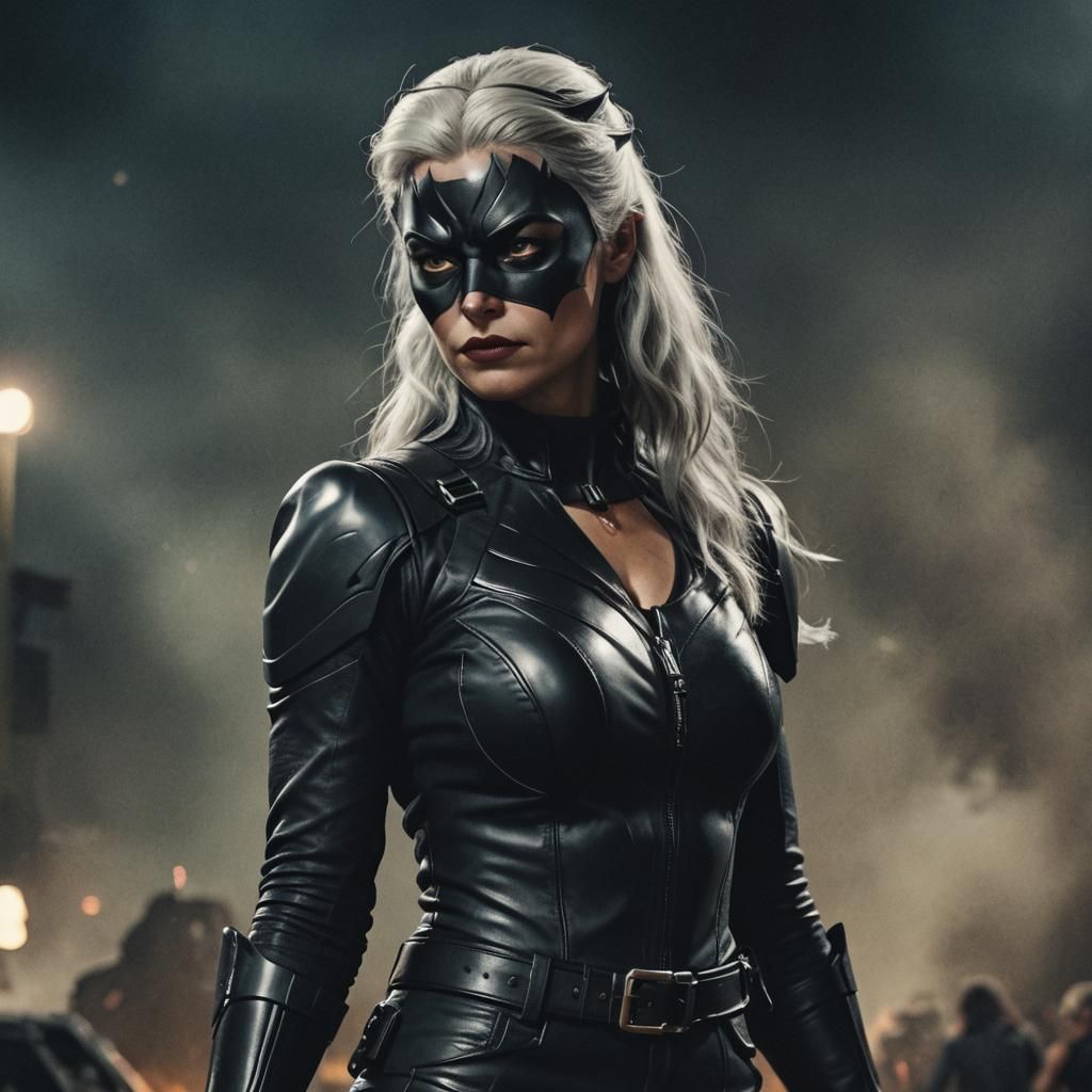 Black Cat in Leather: Cinematic Film Still