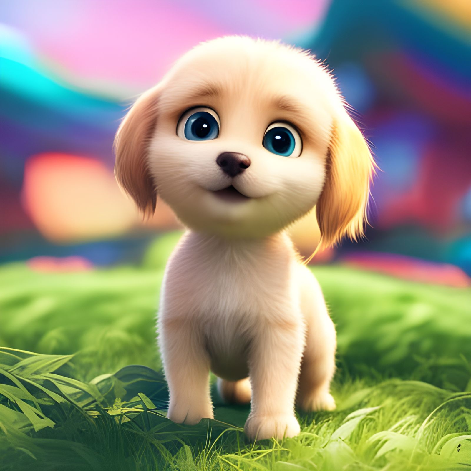 Colorful Chibi Puppy-Kitten in Pastel CGI Style