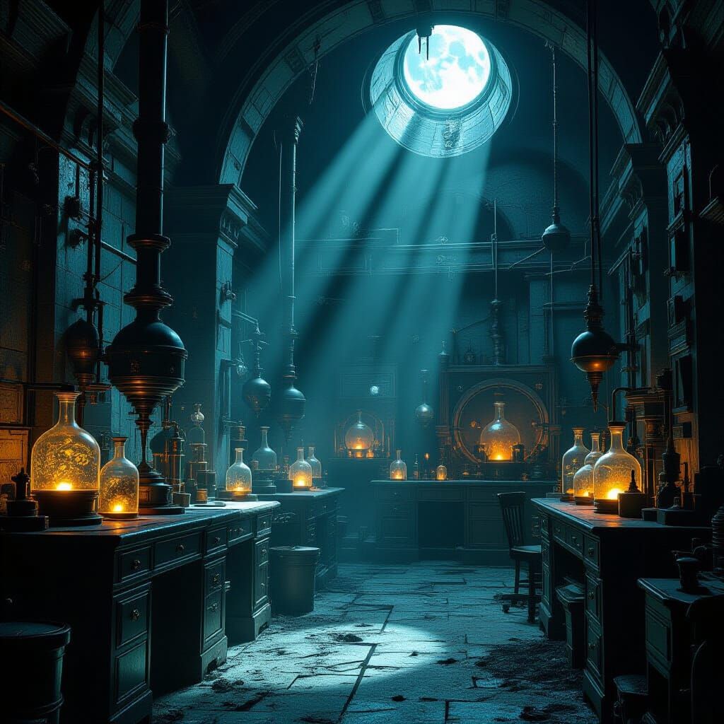 Opulent Abandoned Lab with Arcane Machinery