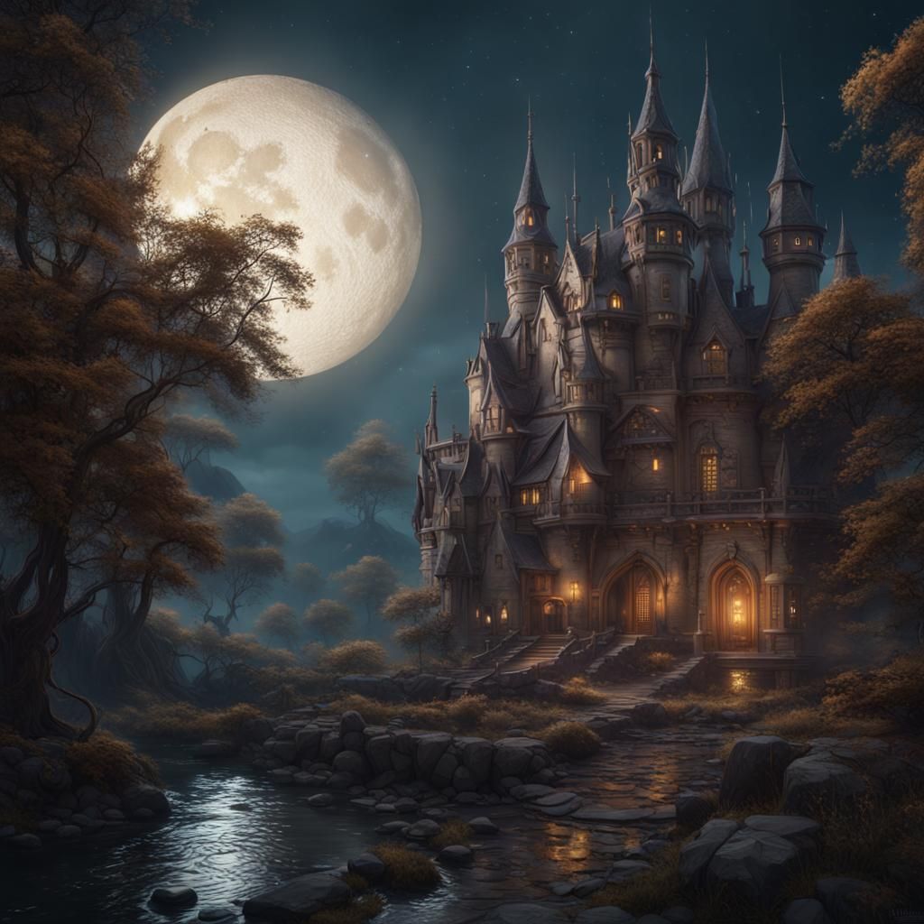 Magic Enchanted Moon in Detailed Matte Painting