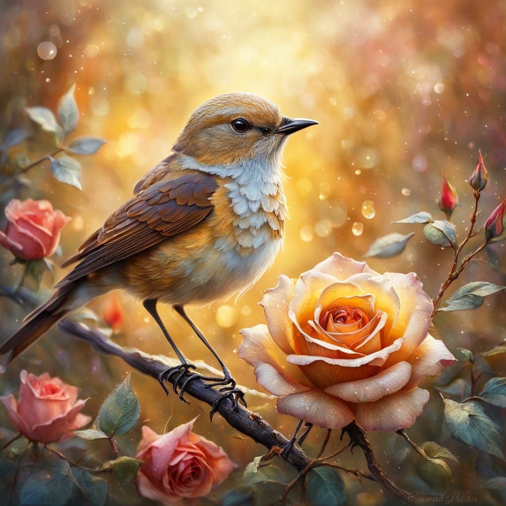Nightingale and Rose in Whimsical Fantasy Art
