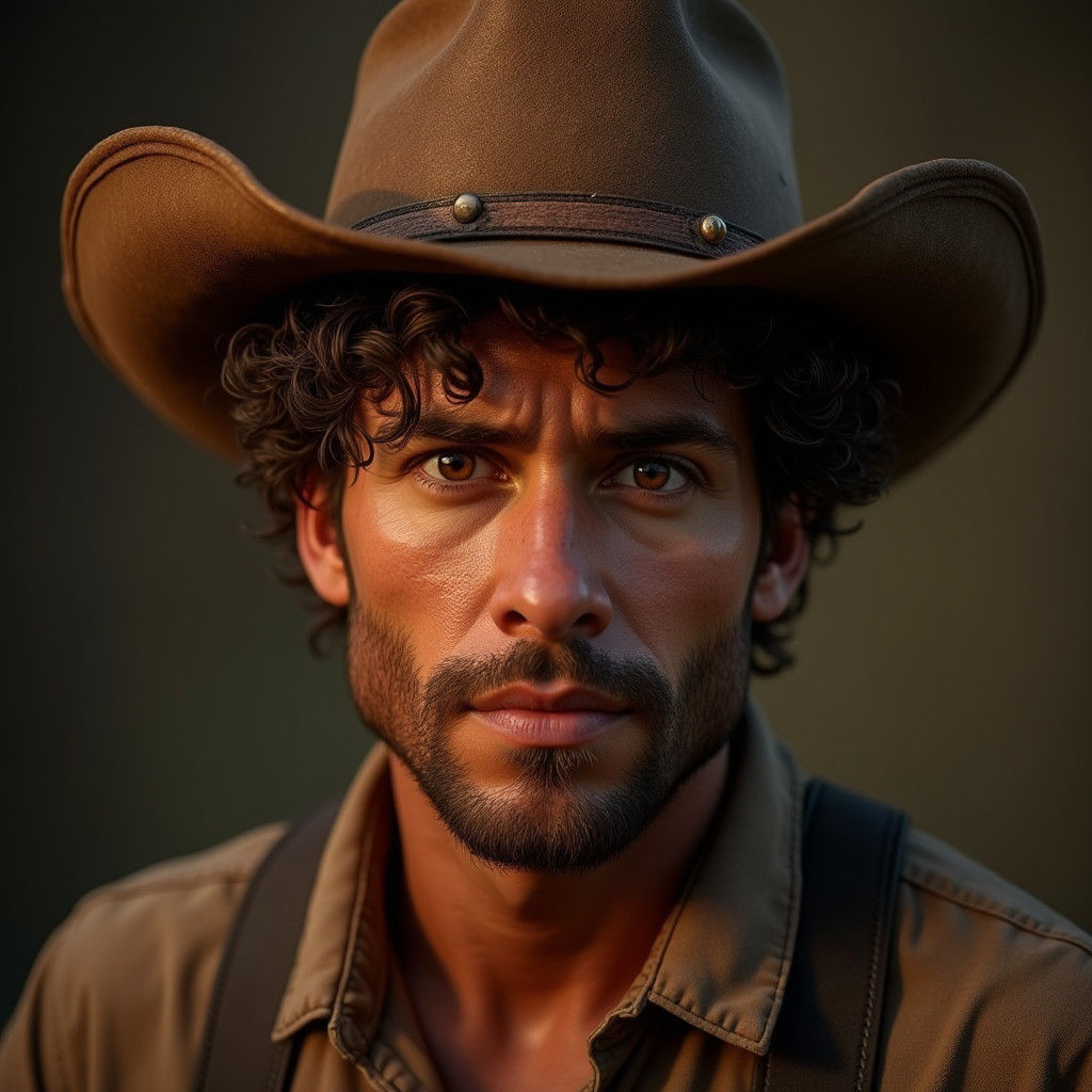 Detailed Cowboy Portrait in Art Nouveau Style