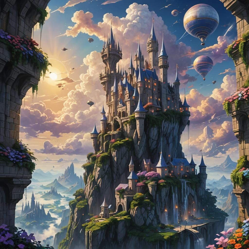 Floating Castle Concept Art in Fantasy Style