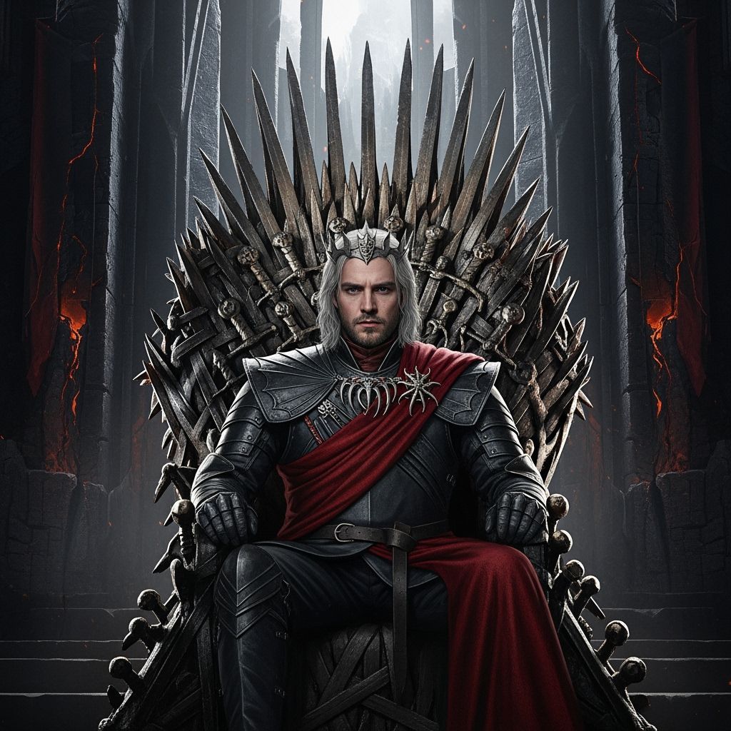 King on Iron Throne in Hyperrealistic Style