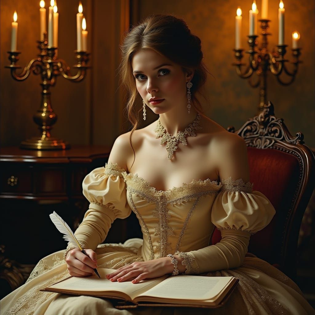 Southern Belle Writes Letters in Elegant Study