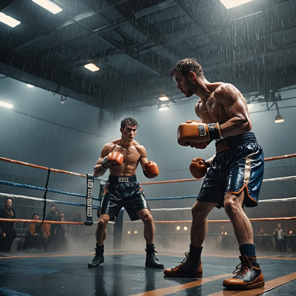 Jake Pall in Rainy Boxing Ring: Cinematic Digital Painting