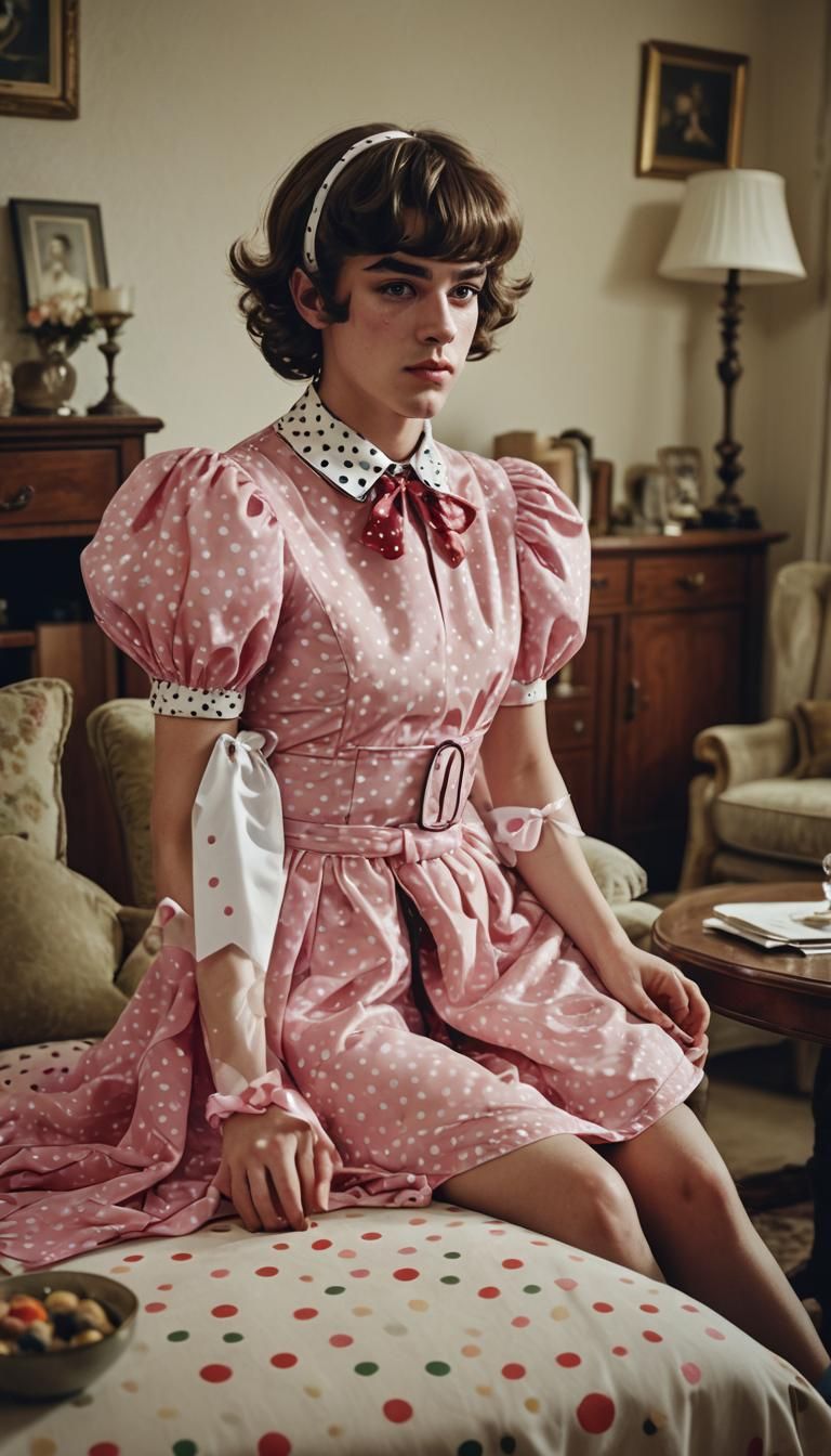 Muscular Boy Crossdressing in Polka Dot Dress