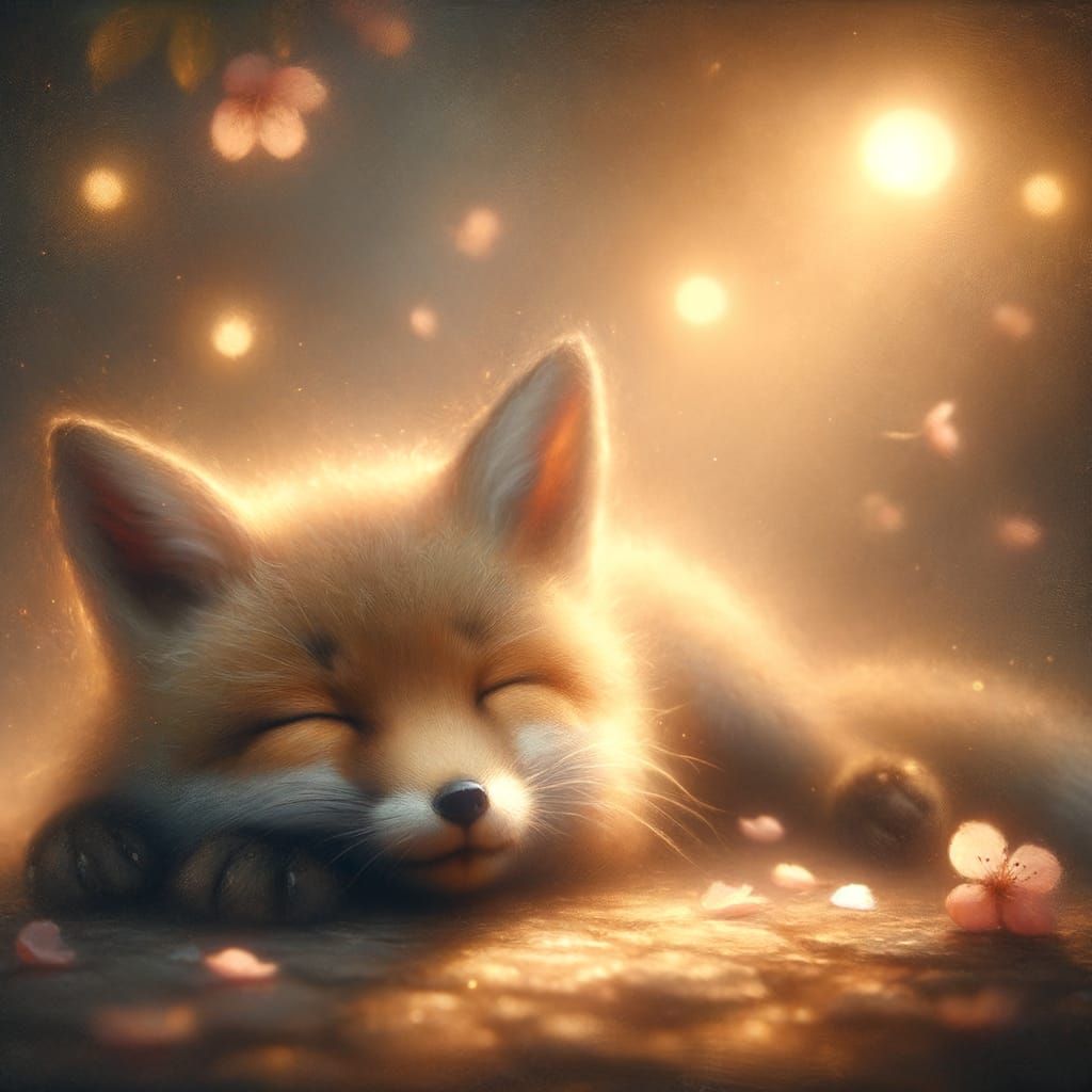 Sleeping Fox in Misty Garden: Soft Focus Painting