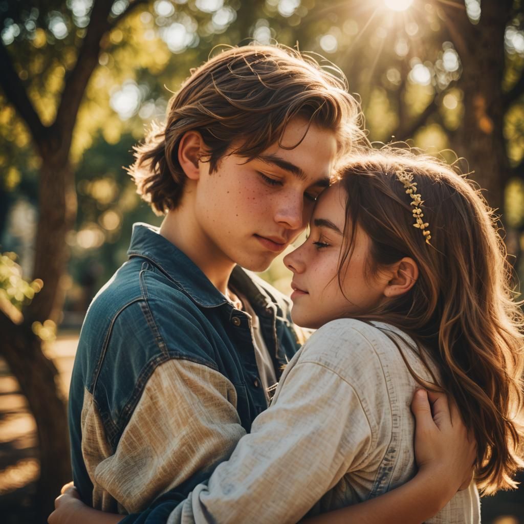 Affectionate Teens Share a Warm Embrace