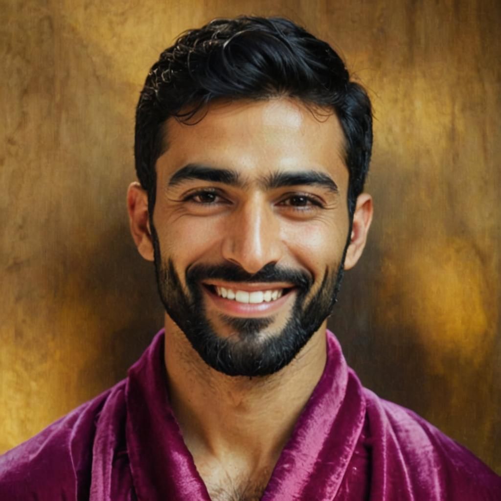 Smiling Man in Purple Robe: Impasto Painting