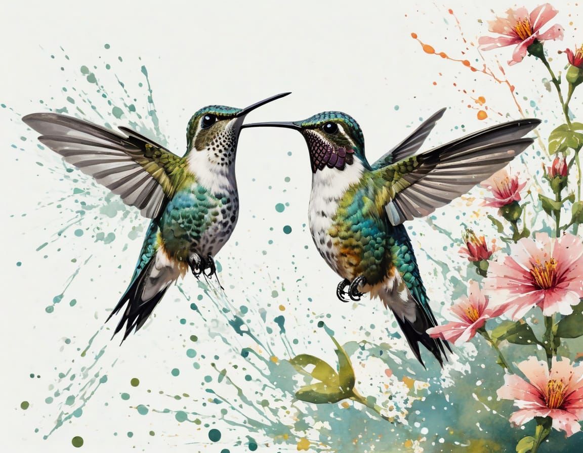 Hummingbird in Abstract Floral Scene