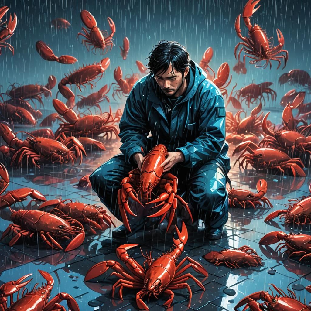 Crying Man in Lobster Rain, Manga Style